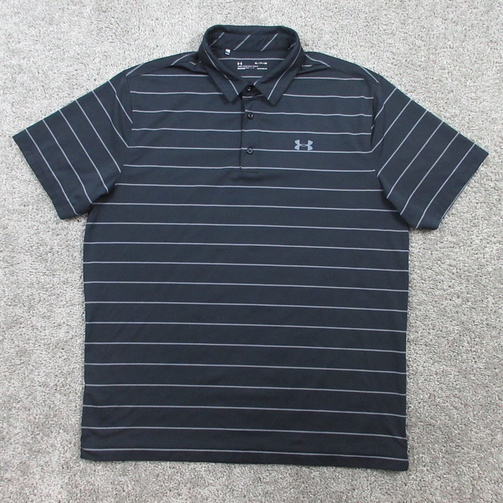 Under Armour Polo Shirt Mens Extra Large Black Striped HeatGear Performance Golf